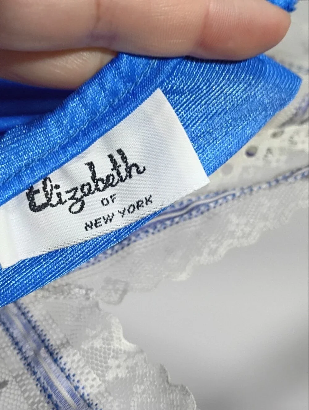 Vintage Electric Blue Lace Silky Night Gown - Picture 4 of 8